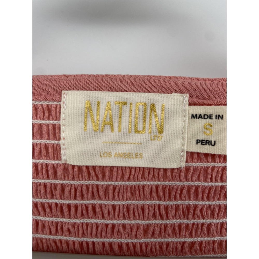 Nation LTD Top Womens Small Pink Smocked‎ Cotton V Neck Balloon Sleeve Stretch - Picture 3 of 9